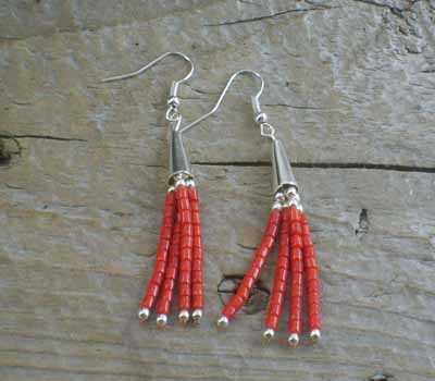 Native American Earrings Coral Dangle